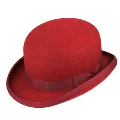 Red Wool Felt Bowler Hat Christys' London S M L XL UK