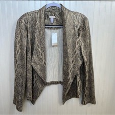 Chico  s NWT Silver  Gold Metallic Crinkle Fabric Long Sleeve Drape Front Jacket