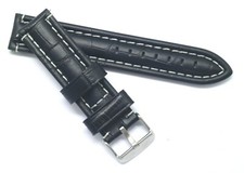20mm Black Crocodile Grain Leather Contrast Stitch Padded Men Watch Strap Band