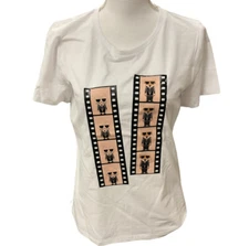 Karl Lagerfield & Cat Film Strip White Tee Shirt Size Small NWT