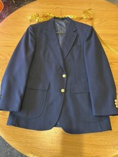 Mens Navy Blue Wool Stafford Sport Coat with gold buttons suit Jacket Blazer
