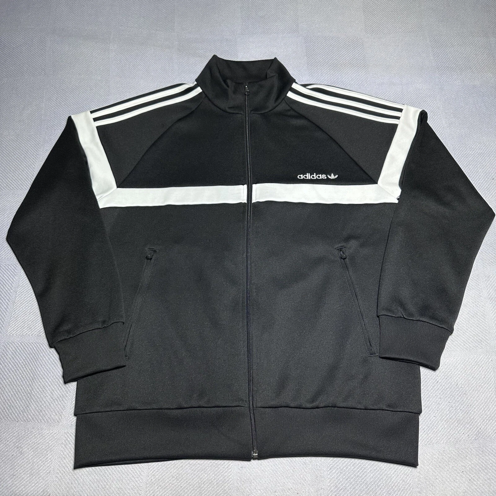 Adidas Itasca Trefoil Logo Three Stripe Black Track Jacket Men’s Size Large