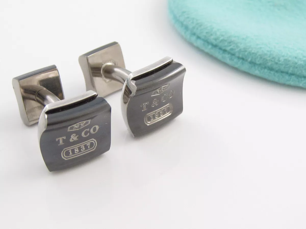 Tiffany Co RARE Silver 1837 Square Titanium Cuff Links Cuff Link