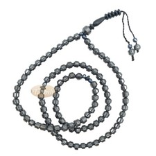 Small 6mm Hematite Barrel 99-Bead Prayer Dhikr Tasbih Saucer Divider 3mm Accent