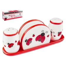 STPGoods Ladybug Table Accessory Set Ceramic Napkin Holder +Salt Pepper Shaker