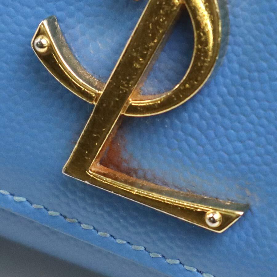 Auth SAINT LAURENT Crossbody Shoulder Bag Light Blue/Gold