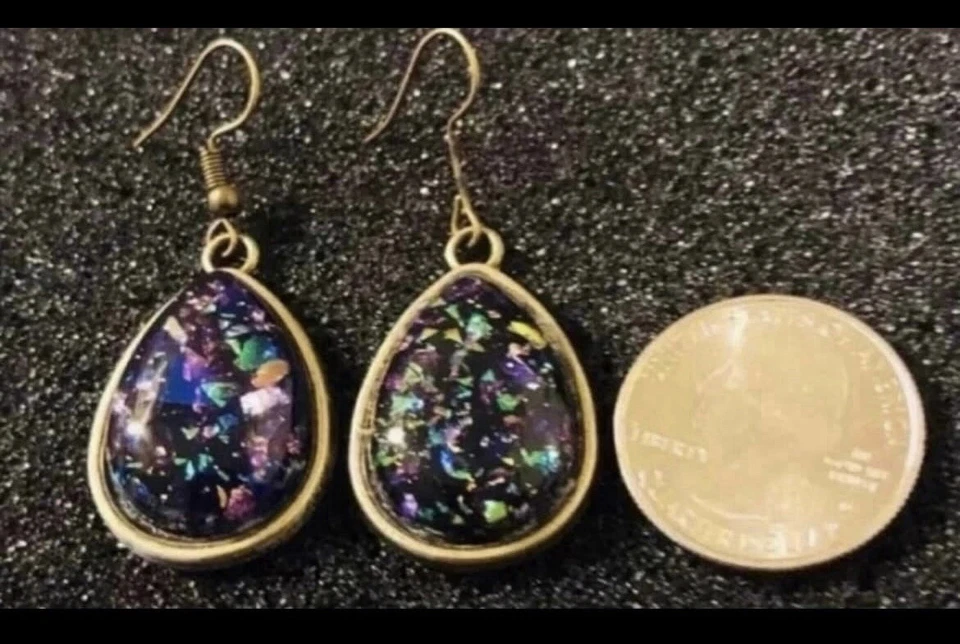 Pendientes colgantes lágrima ópalo de fuego multicolor Foto 2 de 2