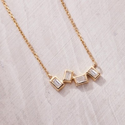 Bezel Set Emerald Cut Moissanite Minimalist Necklace Anniversary Gift For Wife