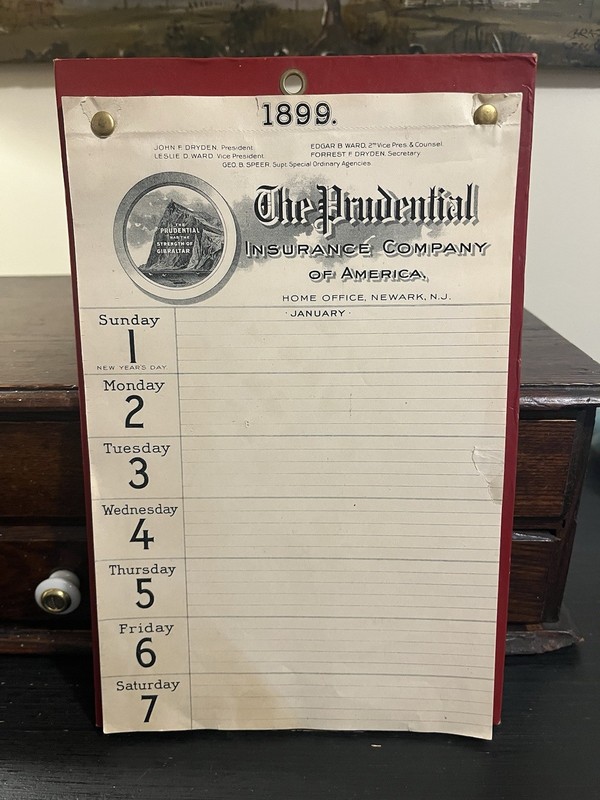 1899 Prudential Insurance calendar new old stock