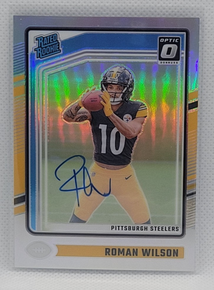 2024 Optic Roman Wilson Auto Rated Rookie RC #ed 057/150 Holo Prizm Steelers