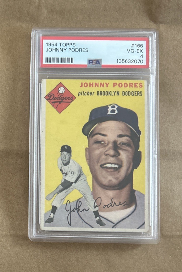 1954 Topps Baseball Johnny Podres Brooklyn Dodgers Card #166 PSA 4