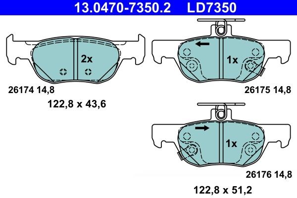 NEU - ATE 13.0470-7350.2 Bremsbelagsatz, Scheibenbremse FüR Mazda-image