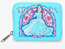 LOUNGEFLY DISNEY CINDERELLA STAINED GLASS PORTRAIT ZIP AROUND WALLET NWT