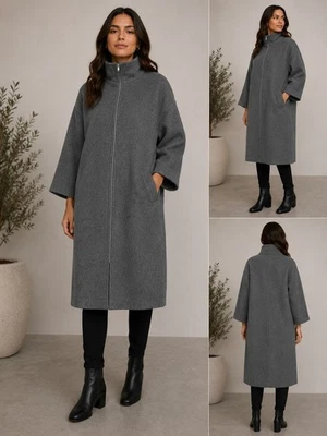 Eileen Fisher Womens Royal Alpaca Coat Size XL Gray Zip Up Long Lined Collared