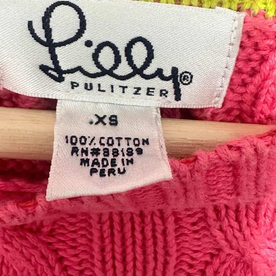 Suéter de malha Lilly Pulitzer rosa 100% algodão cabo XS Palm Tree Coastal Preppy - Imagem 3 de 4