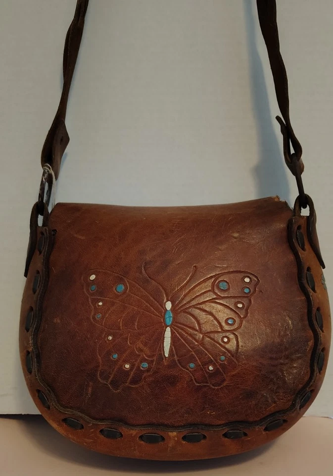 VTG-Hand Tooled Leather Bag-60's /70's Iconic Bag-Hand Painted Stamped Designs - Image 3 of 4