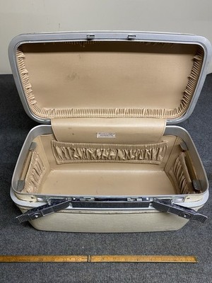 Vintage Samsonite Silhouette Train Case Luggage Makeup Beige Travel Tote