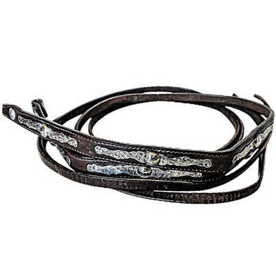 Vintage Victor Quality Tack Sterling Silver Dark Oil Bridle Leather Split Reins