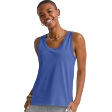 New Hanes Womens Medium Essentials Deep Forte Blue 100 USA Cotton Tank Top