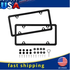 Pair High Quality Stainless Steel Metal License Plate Frame Tag Cover Black New