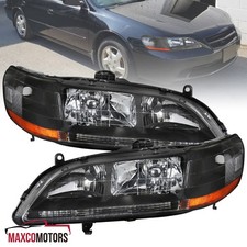 Black Fits 1998-2002 Honda Accord 24dr Headlights Headlamps Leftright 98-02