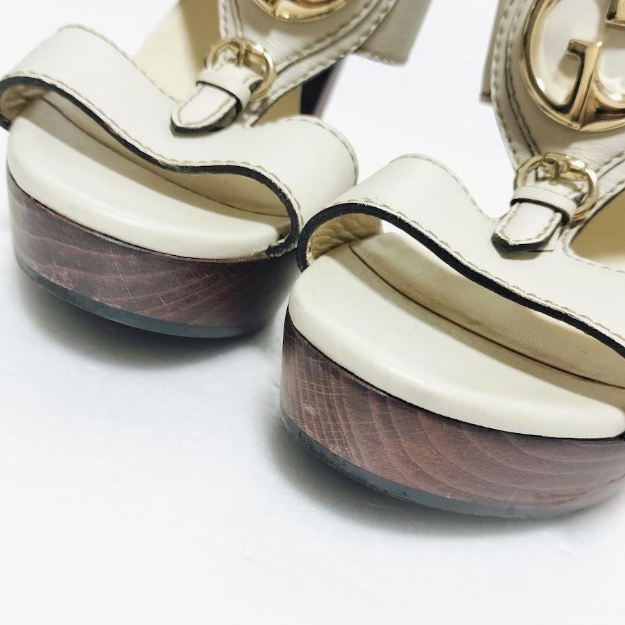 APL GUCCI Mules sandali tacco ad incastro pelle bianco EU36.5 US6.5 90646c