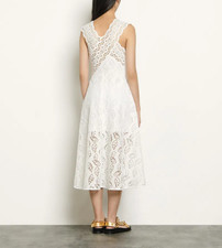 Sandro Women's Dress Midi A-Line Floral Embroidered White FR 34 / US 2 XS