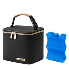 Black Insulated Bottle Bag Ice Pack Fits 4 Large Baby Bottles 5oz Cooler