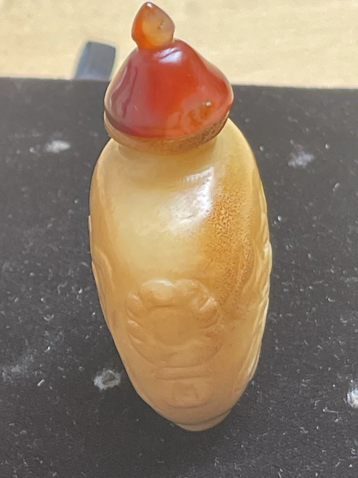 "ANTIGUO, PIEDRA DURA CURVADA A MANO, BOTELLA DE TABACO; H 3,00""" Foto 4 de 4