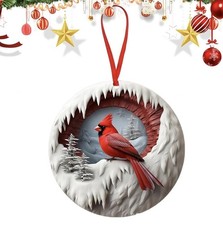 Cardinal in the Snow 3" Round Ceramic Christmas Tree Ornament HolidayHome Decor
