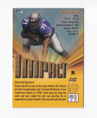 1997 Topps Finest #282 Walter Jones S RC Seattle Seahawks Seminoles FSU - Picture 2 of 2