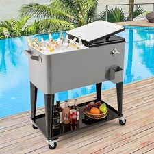 75 L Rolling Ice Chest Portable Patio Cooler Cooler Cart Sliver