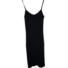 Banana Republic Ribbed Knit V-Neck Midi Dress Womens M Adjustable Straps Black