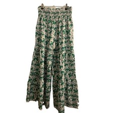 Women's Wide Leg Tiered Floral Print Smocked Waist Palazzo Pants, Medium