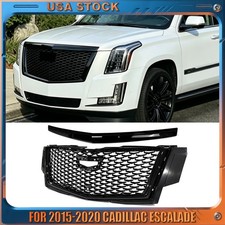For 2015-2020 Cadillac Escalade Gloss Black Front Bumper Grille W Hood Molding