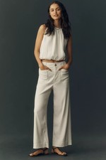 Anthropologie Maeve Colette Linen Stretch High Rise Wide Leg Pants White Size 25