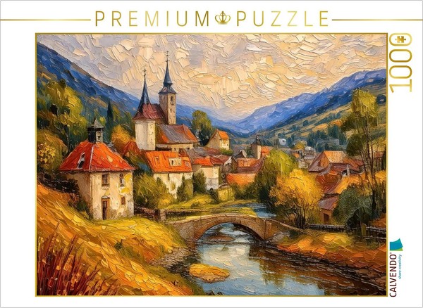 Calvendo Puzzle Village By A Stone Bridge | 1000 Pieces, Finished Size 25.2 × 18-image