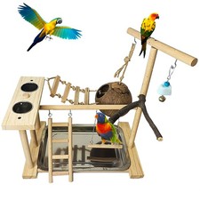Parrot Playground Bird Play Stand Natural Wood Parrot Perch Gym with Feeder C...