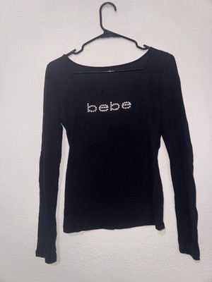 bebe Long Sleeve Womens M Rhinestone Logo Pullover