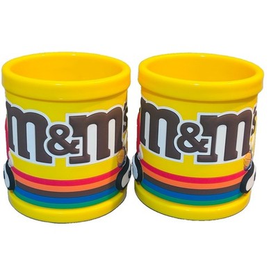 2 M&M's Peanut Yellow Coffee Mugs 3D Embossed Logo M&Ms Mars Custom Names Clean