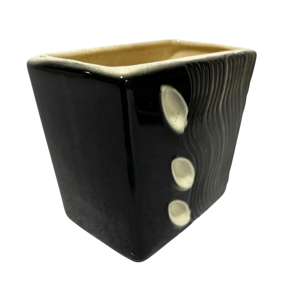 Mid Century Modern flower pot art pottery planter textured gray black white vase - Image 4 of 4
