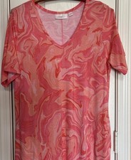 Belle Kim Gravel Coral Pink Long Dress Size Medium TALL  Soft Stretchy Fabric 