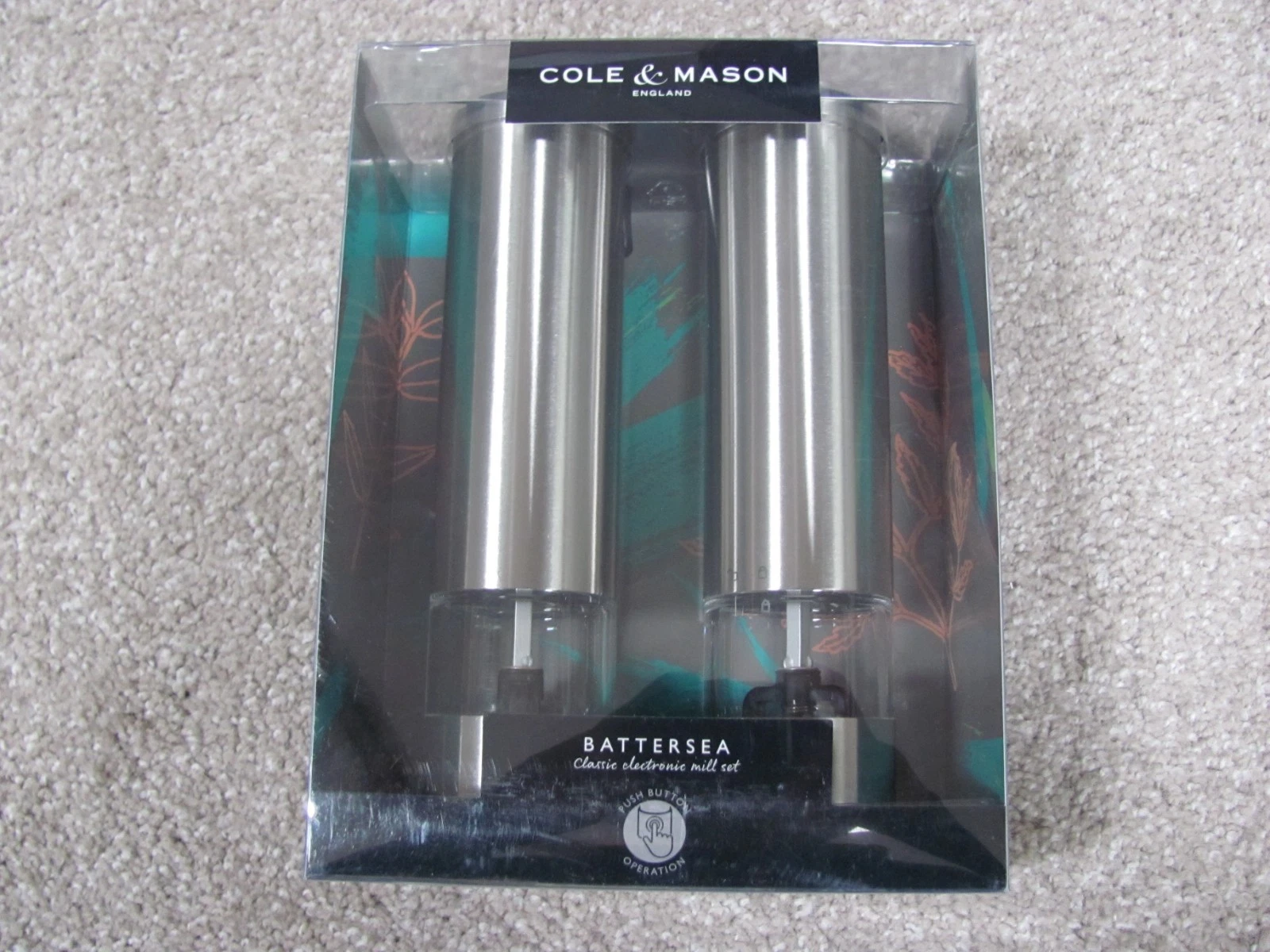 New Cole & Mason 8" Stainless Steel Electronic Salt and Pepper Mill Gift Set