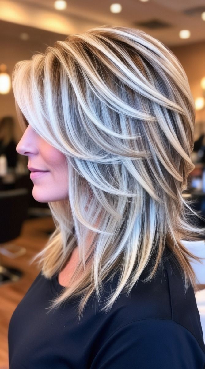 White Blonde with Light Brown Highlights Layered 100% Human 