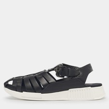 Dolce Gabbana Black Leather Flat Sandals Size 30