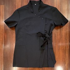 Black Short Sleeve scrub top with Button and Tie Closure