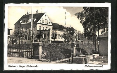 Postcard Rehau/Bavaria Ostmark, well against power station 1940 