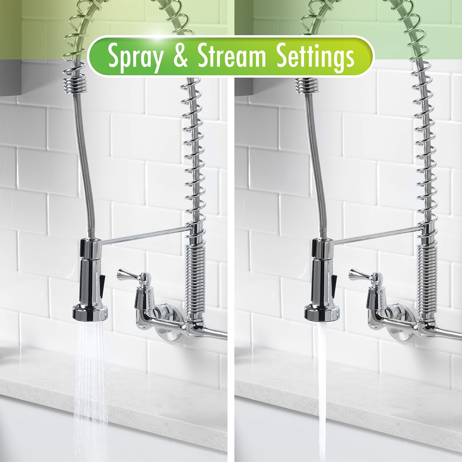 255-K821-T Dual Handle Commercial Style Wall Mount Kitchen Faucet with Pull D...