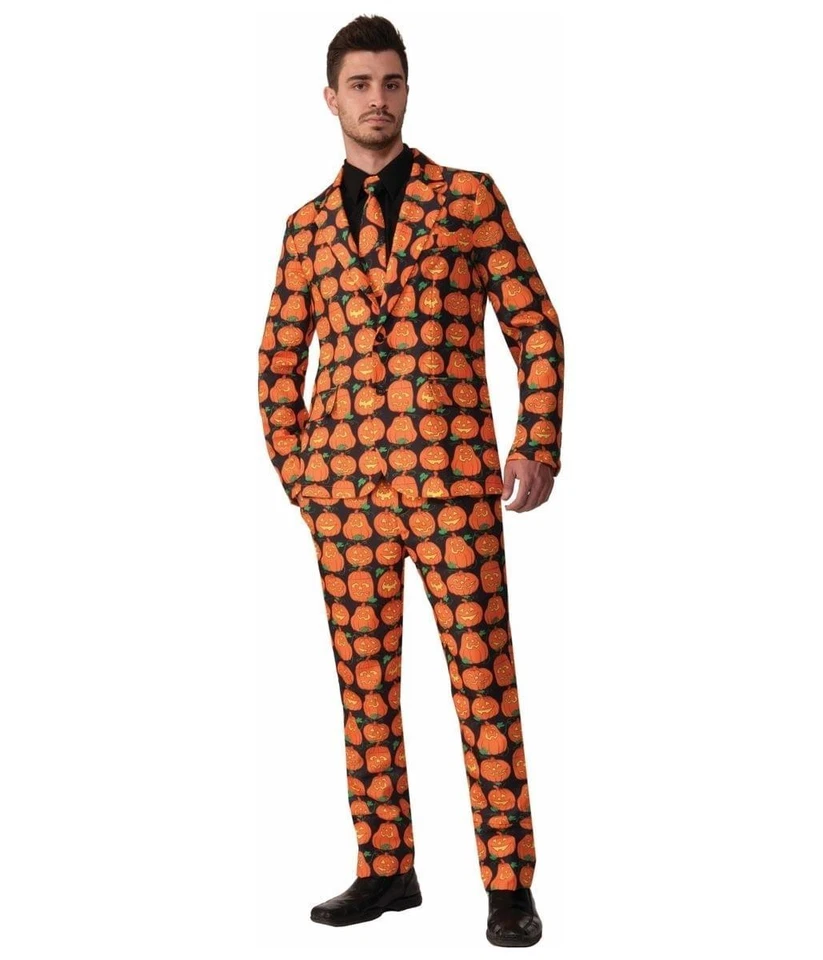Costume Pour Homme De Halloween Avec Un Costume Et Une Cravate En Citrouille - Photo 1/1