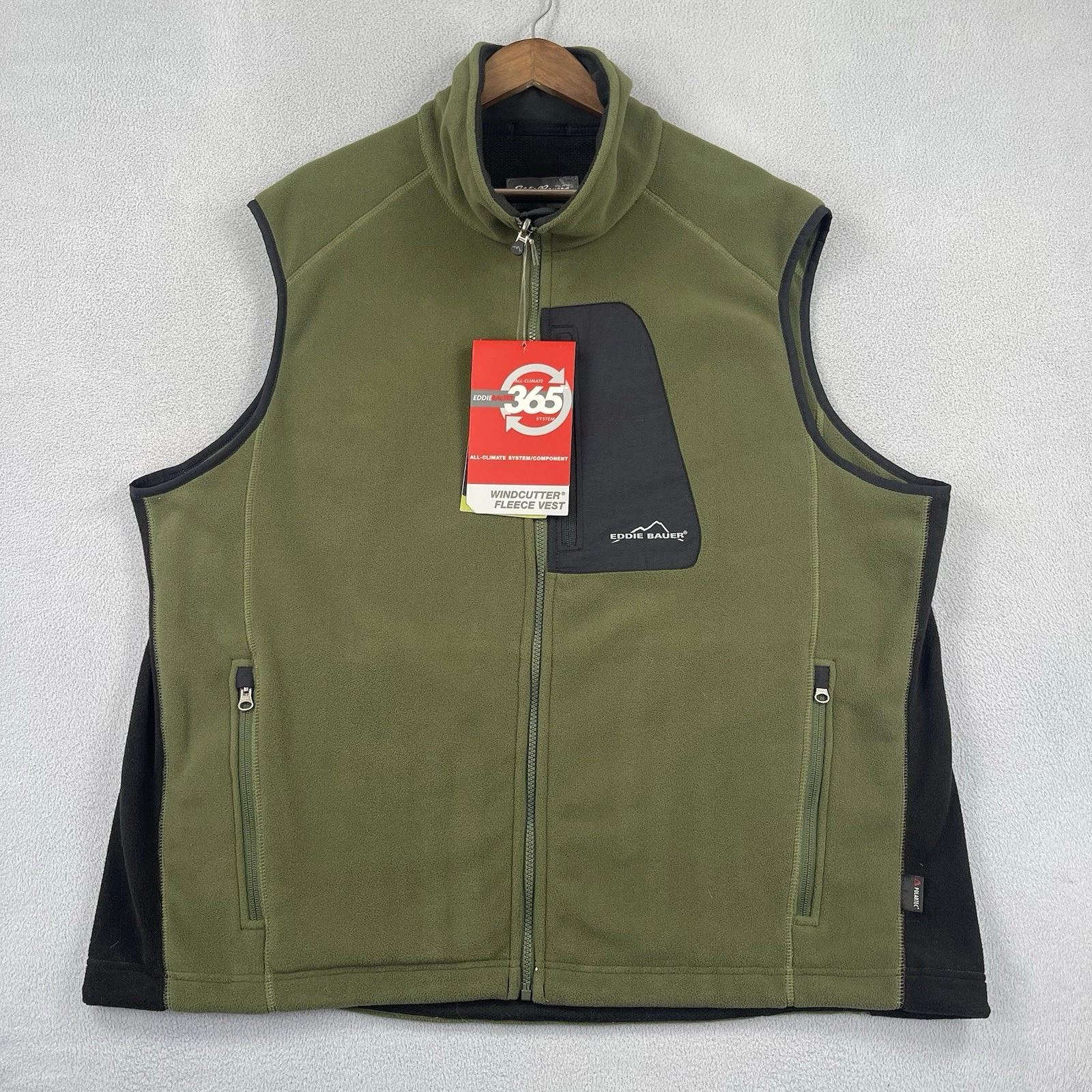 Eddie Bauer Vest Mens XXL Green Black Full Zip Windcutter 365 Outdoor Hike NWT